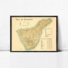 Listing image for Old Map of Tenerife Canary Islands 1910 Vintage Map Wall Decor Unframed Framed