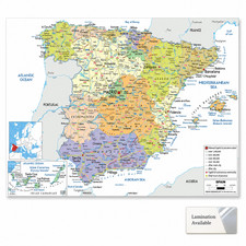 Listing image for Map Of Spain And Portugal European Educational Poster Print - A5 A4 A3