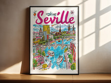 Listing image for Seville Illustrated Map Print Colourful Spain Travel Poster Wall Art
