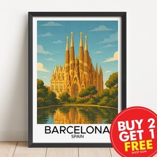 Listing image for Barcelona Spain Travel Print, Retro Wall Art, Classic Travel Poster, Vintage,