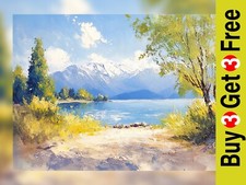 Listing image for Mountain Lake Serenity 5"x7" Print on Matte Paper | Vibrant Nature Landscape