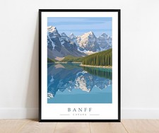 Listing image for Banff Mountain Landscape Travel Poster Print - Canadian Rockies Town Wall Art