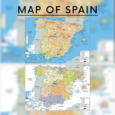 Listing image for Spain Map Poster Educational School Wall Art Geography Poster Print A5-A1